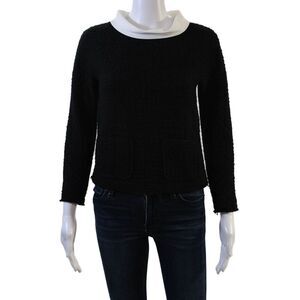 No21 Womens Long Sleeve Pocket Front Crew Neck Tweed Black White Size FR 38